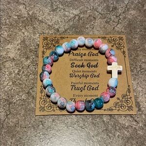 Multicolor Beaded Bracelet with Cross Charm
